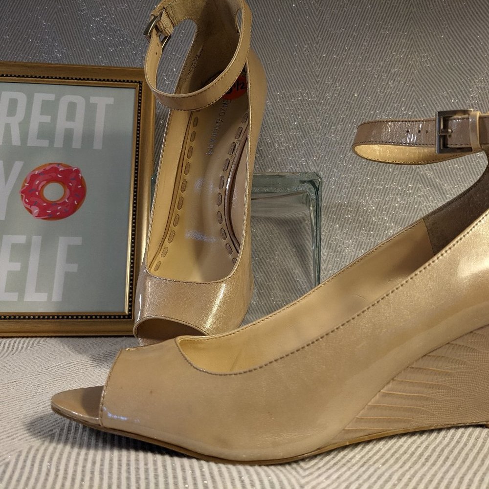 Champagne peep toe wedge heels